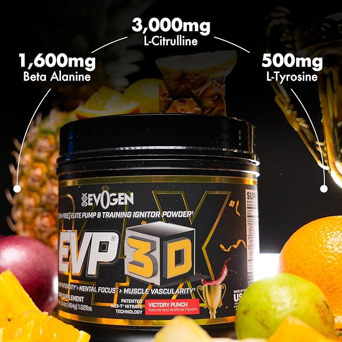 Evogen EVP 3D - Stim Free Pre Workout Powder for Men & Women | Sugar Free Non Stim Preworkout with Beta Alanine and Creatine for Energy & Pump | Victory Punch | 40 Servings