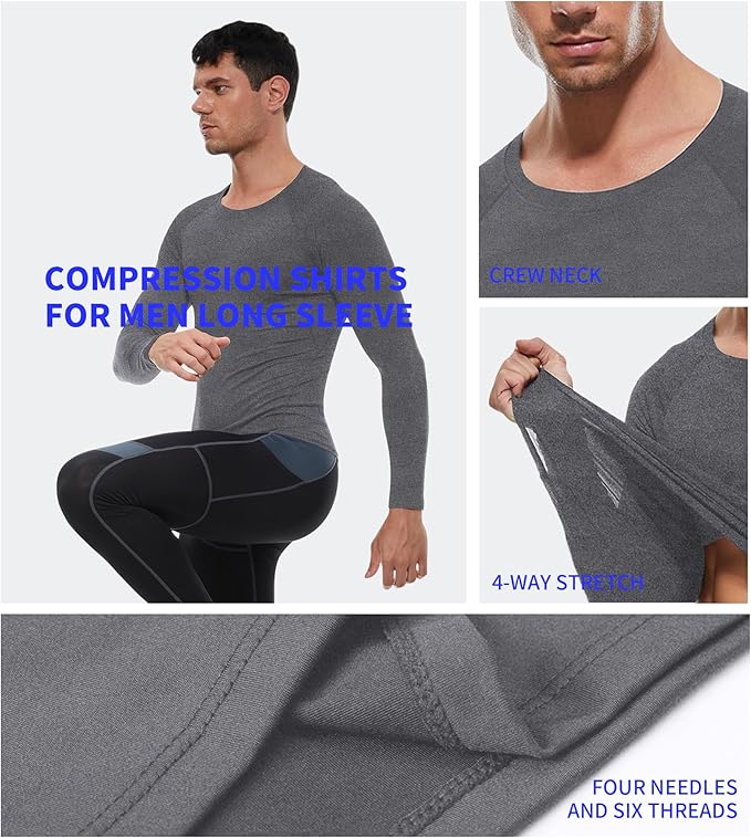 Compression Shirt Men Long Sleeve Quick Dry T-Shirt Athletic Workout Base Layer Running Sports Gym Undershirts