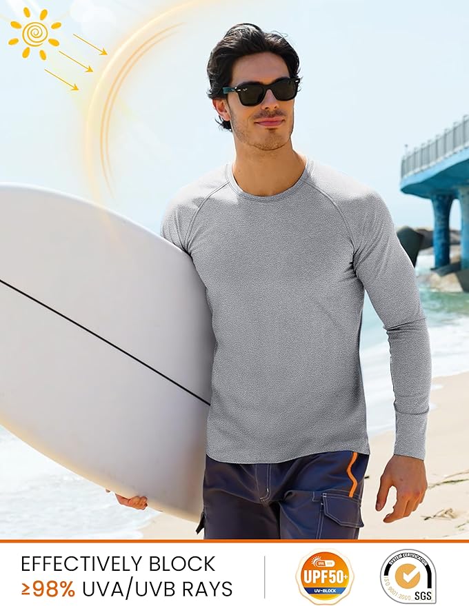 MAGCOMSEN Men's Long Sleeve Shirts UPF 50+ UV Sun Protection Athletic Shirts for Hiking Running Workout Rash Guard