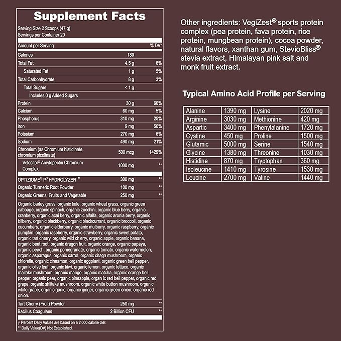 Vegan Sport Protein Powder Chocolate 20 servings – 30g Plant Based Protein, VELOSITOL, BCAAs, Organic Greens & Fruits, Probiotics, Tart Cherry for Post Workout Recovery, Inform Sports Certified Keto