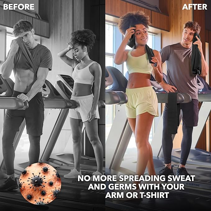 Microfiber Workout Towels - Quick Dry, Highly Absorbing, Odor-Free, for Men & Women - Gym Sweat Sports Towel for Hot Yoga, Tennis, Running, Exercise, Working Out, Camping, Set of 5 Black