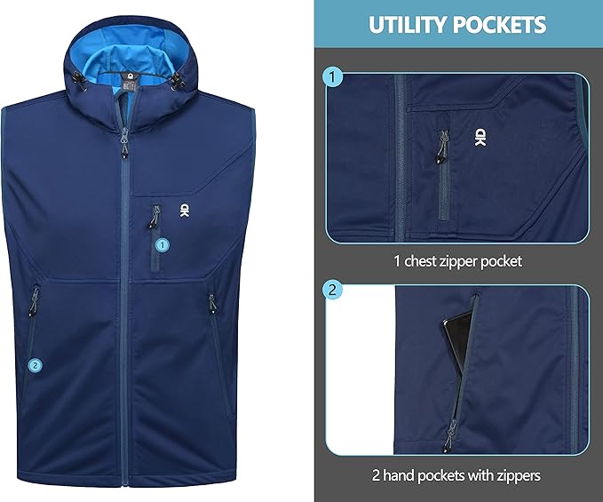 Little Donkey Andy Men's Lightweight Softshell Vest Windproof Sleeveless Jacket for Travel Hiking Running Golf