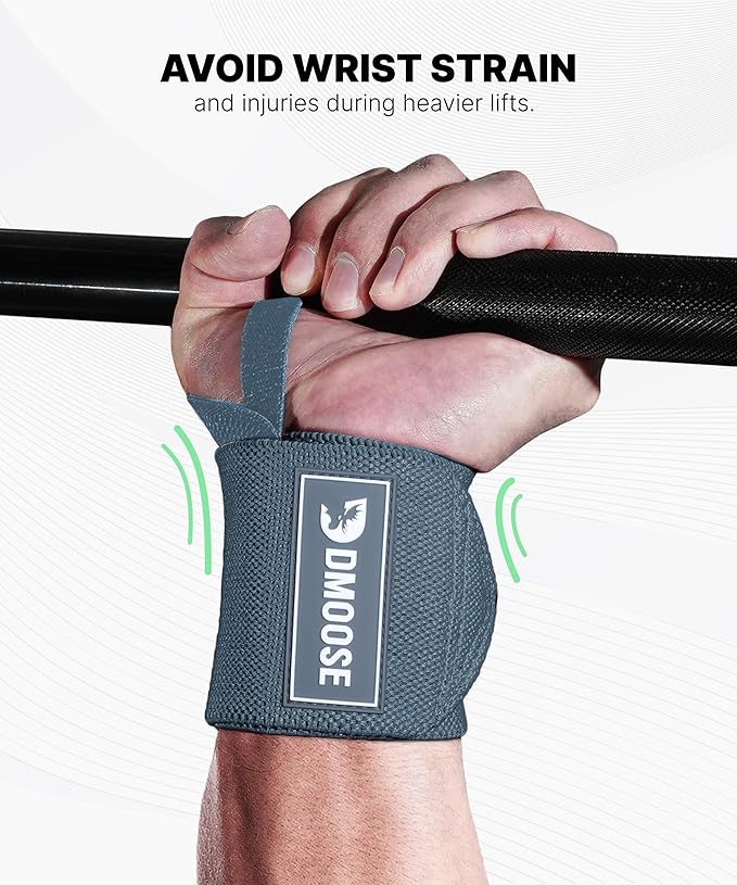 DMoose Fitness Wrist Wraps for Weightlifting 18" - Heavy Duty Gym Wrap with Hand Thumb Loop for Support & Pain Relief, USPA Approved Powerlifting, Weight Lifting Wrist Straps for Men & Women Work Out