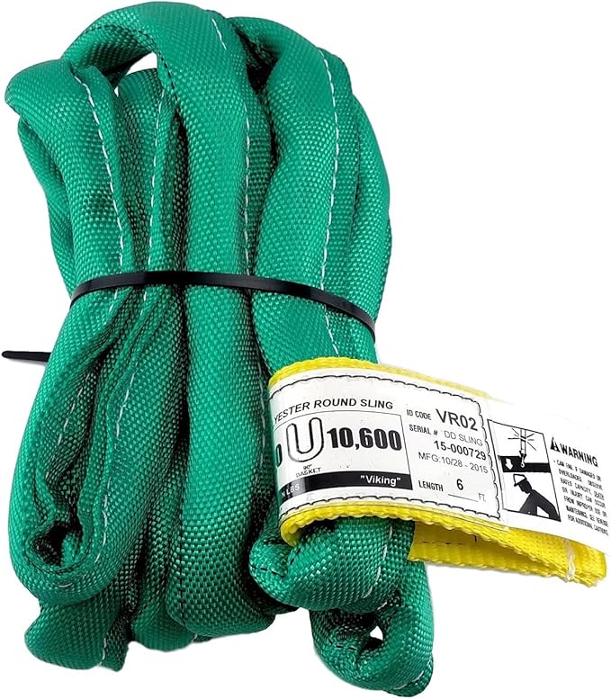 Chenango Supply USA Made VR2 X 6' Green Slings 4'-30' Lengths in Listing, Double PLY Cover Endless Round Poly Lifting Slings, 5,300 lbs Vertical, 4,240 lbs Choker, 10,600 lbs Basket (USA Poly)(6 FT)