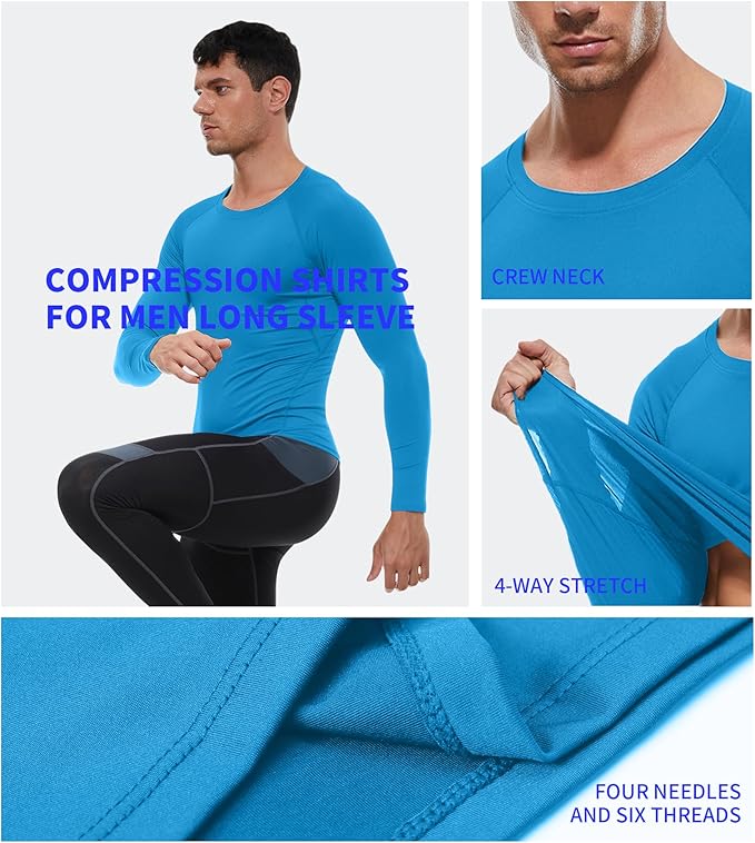 Compression Shirt Men Long Sleeve Quick Dry T-Shirt Athletic Workout Base Layer Running Sports Gym Undershirts