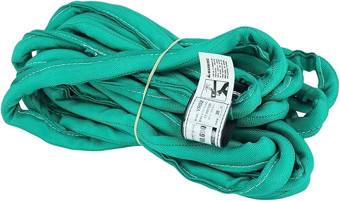 USA Made VR2 X 25' Green Slings 4'-30' Lengths in Listing, Double PLY Cover Endless Round Poly Lifting Slings, 5,300 lbs Vert, 4,240 lbs Choker, 10600 lbs Basket (USA Polyester) (25 FT)