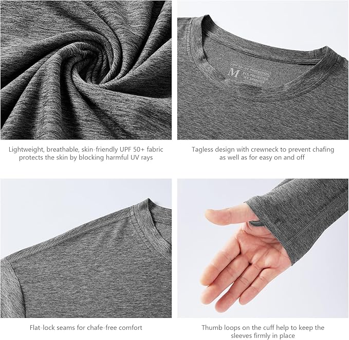 Men’s UPF 50+ Long Sleeve Performance T-Shirts Permanent UV Protective Quick Dry for Everyday Hiking Fishing Beach