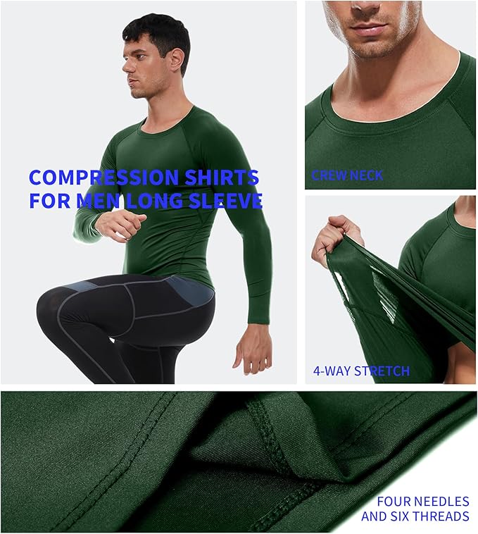 Compression Shirt Men Long Sleeve Quick Dry T-Shirt Athletic Workout Base Layer Running Sports Gym Undershirts