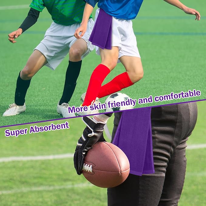 Shimeyao 2 Pcs Cotton Sports Football Towel with Closure Pitching Football Sweat Towel for Sports Gym Men Women Accessories (Purple,Classic)