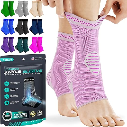 Modvel Foot & Ankle Brace Socks for Sprained Ankle Compression Sleeve - Plantar Fasciitis Relief Brace, Foot Support for Women & Men - Tendonitis & Arthritis Foot Sleeve, Stabilizing Ankle Wrap