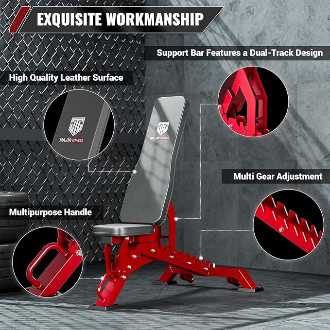 MAJOR FITNESS Weight Bench - 1300LBS Weight Capacity and 36 Adjustable Positions Strength Training Bench for Garage and Home Gym Workouts