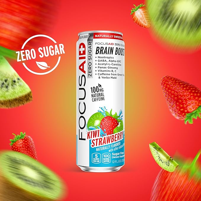 FOCUSAID ZERO SUGAR Nootropics Blend, Alpha-GPC, GABA, 100mg Natural Caffeine from Green Tea, Yerba Mate, Vitamin B-Complex, Keto-Friendly, No Artificial Sweeteners, 12 Fl Oz (Pack of 12)