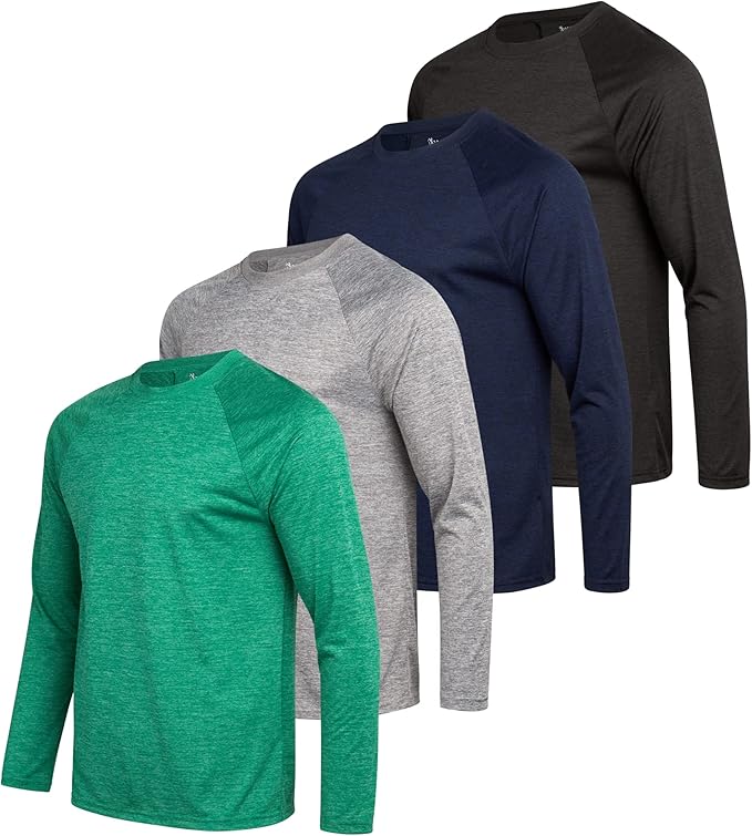 iXtreme Mens Athletic Shirts - 4 Pack Moisture Wicking Long Sleeve Dri Fit Shirts for Men - Workout Tops & Activewear (S-3X)