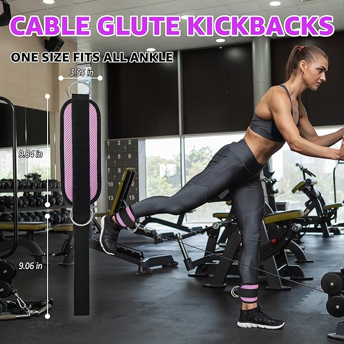 Fitness Ankle Straps for Cable Machine, Kickbacks Glute Workouts, Lower Body Exercises, Adjustable Leg Straps with Neoprene Padding Men Women