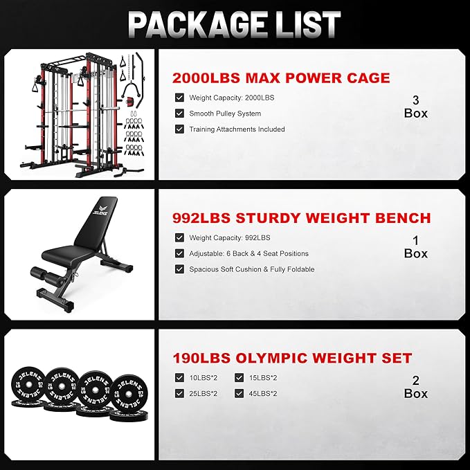 Smith Machine for Home Gym, Multi-Function M12 Power Cage with Cable Crossover System, Squat Rack with Smith Bar and More Attachment