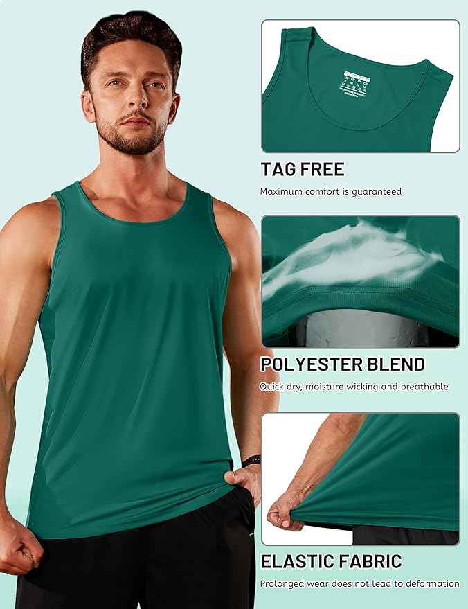 TACVASEN Men's Workout Tank Tops Sleeveless UPF 50+ Summer Sun Shirts Quick Dry for Running Swim Gym Beach