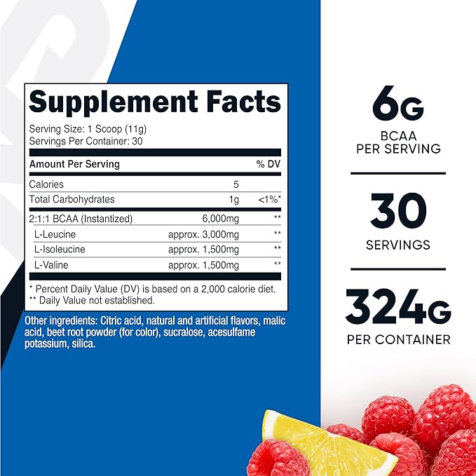 Nutricost BCAA Powder 2:1:1 (Raspberry Lemonade, 30 Servings)