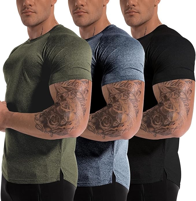 Men's 3pack Dry Fit Workout Gym Short Sleeve T Shirt Moisture Wicking Active Athletic Performance Running Shirts