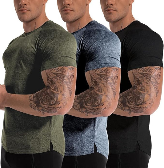Men's 3pack Dry Fit Workout Gym Short Sleeve T Shirt Moisture Wicking Active Athletic Performance Running Shirts