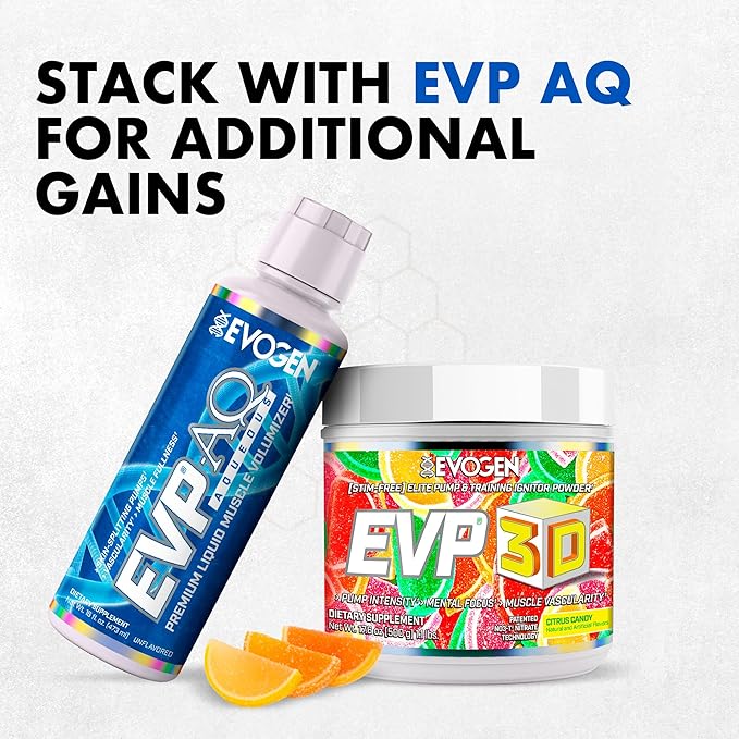 Evogen EVP 3D - Stim Free Pre Workout Powder for Men & Women | Sugar Free Non Stim Preworkout with Beta Alanine and Creatine for Energy & Pump | Citrus Candy | 40 Servings