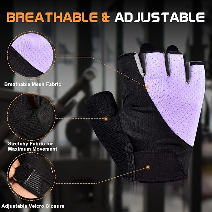 Sunnex Gym Gloves - Fingerless, Breathable Workout Gloves for Weightlifting, Cycling & More