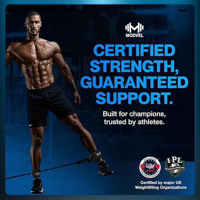Modvel Gym Ankle Strap for Cable Machines – Glute & Leg Kickback Ankle Straps for Gym Workouts – Adjustable, Padded Support for Strength Training, Weightlifting, Rehab – Men & Women