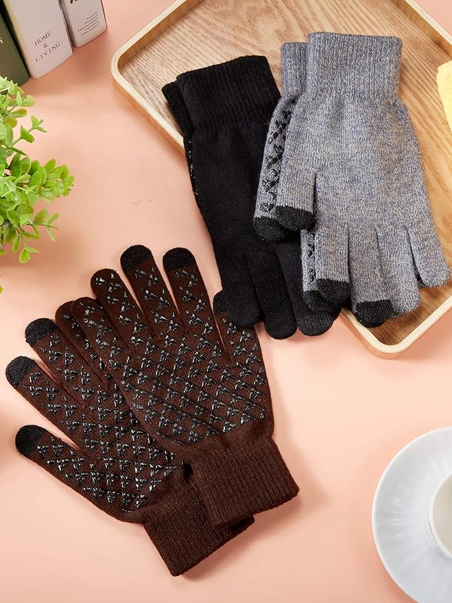 SATINIOR 4 Pairs Winter Knit Touchscreen Gloves Warm Texting Gloves Elastic Anti-slip for Adults