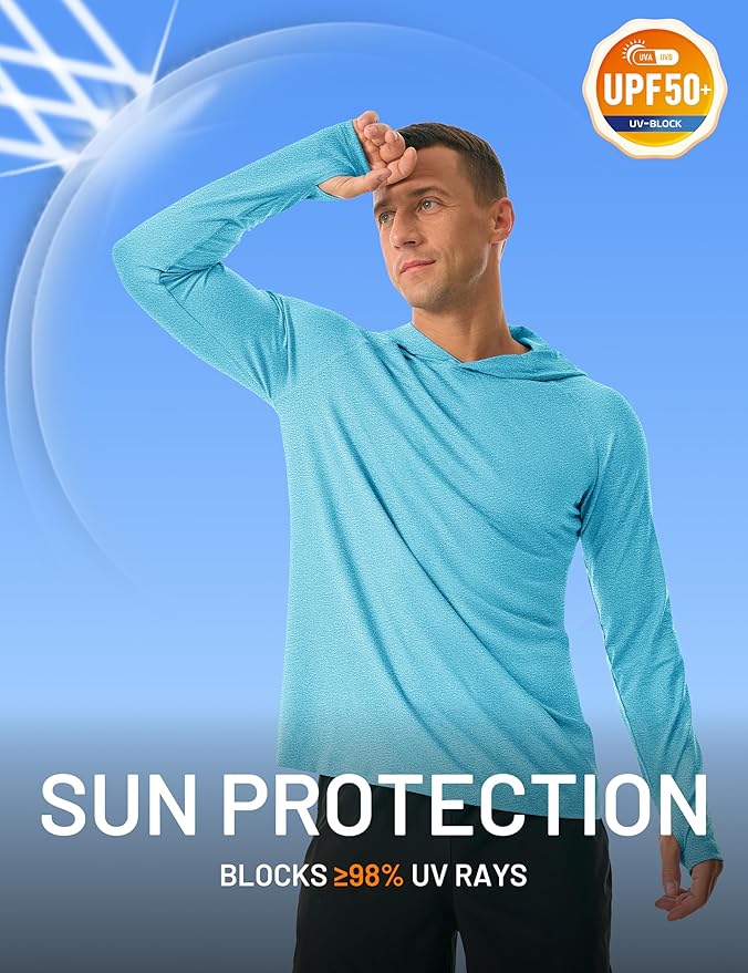 MAGCOMSEN Men's Hooded UPF 50+ Sun Protection T Shirts Long Sleeve Athletic Fishing Shirts Rash Guards