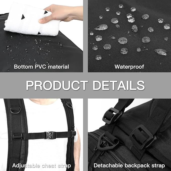 Large Travel Duffle Bag Backpack for Men Women 70L Big Sports Gym Bag with Shoe Compartment Heavy Duty Duffel Bags with Padded Straps for Weekend Overnight Camping, Black