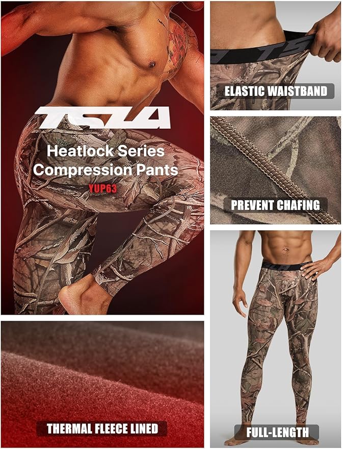 TSLA Men's Thermal Compression Pants, Athletic Sports Leggings & Running Tights, Wintergear Base Layer Bottoms