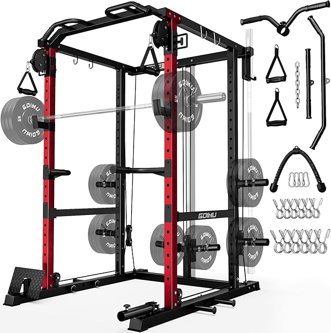 R1-V4 Power Cage Rack, 2000LB Squat Rack with Cable Crossover System, Multi-Function Weight Cage, Home Gym Workout Machine with More Training Attachments
