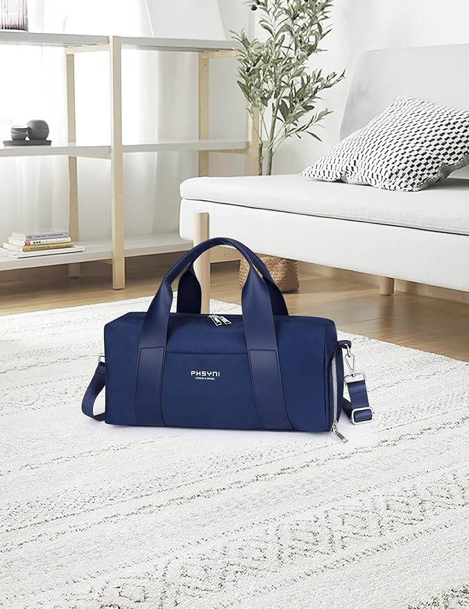 Compact Sports Gym Bag for Women and Man, Cute Mini Duffle Bag with Wet Pocket & Shoes Compartment, Personal Item Travel Workout Bag, 16"-Small, Navy