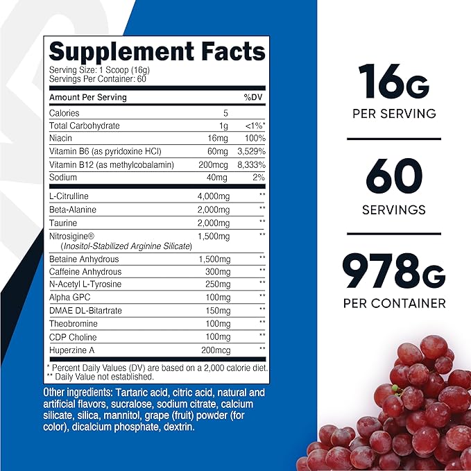 Nutricost Pre-X Xtreme Pre-Workout Complex Powder, Grape, 60 Servings, Vegetarian, Non-GMO and Gluten Free