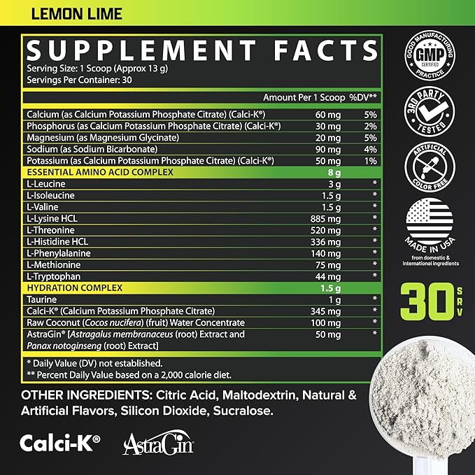 Nutrex Research EAA Hydration | EAAs + BCAA Powder | Muscle Recovery, Strength, Muscle Building, Endurance | 8G Essential Amino Acids + Electrolytes | (Packaging My Vary) 30 Servings (Lemon Lime)