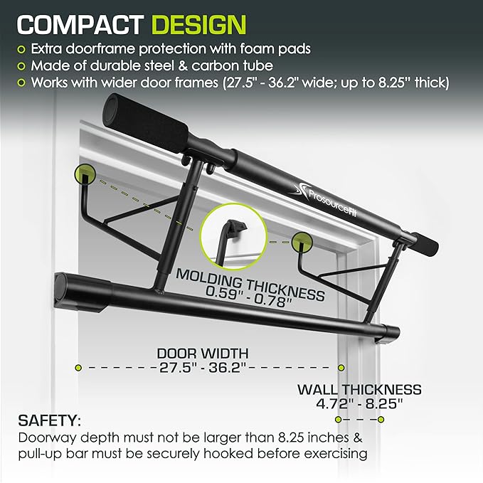 ProsourceFit Wall-Mounted Pull-Up/Chin-Up Bar, Heavy Duty 300 lb. Capacity, Black