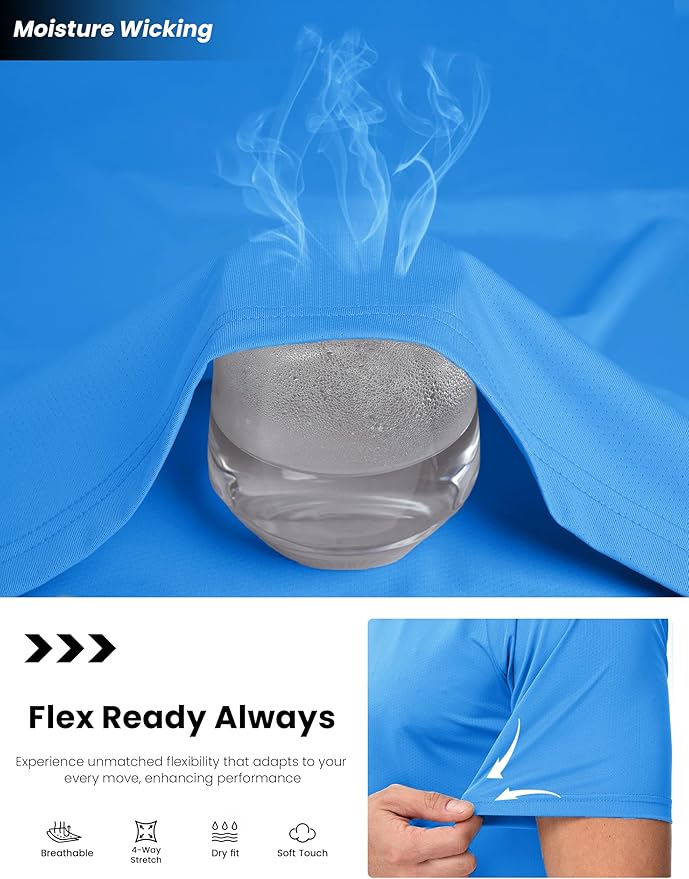 MAGCOMSEN Men's Dry Fit Shirts Mesh Short Sleeve Athletic Lightweight Workout Performance Hiking Shirt