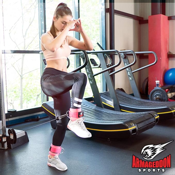ARMAGEDDON SPORTS Pair of Quality Ankle Straps Double D-Rings for Cable Machines Attachment - Ankle Cuff for Leg Workout Equipment Exercise Machine - Ankle Cable Straps for Men and Women