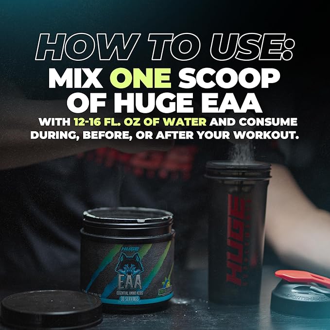 Huge EAA Supplement, Highest Dosed Essential Amino Acids Powder, 12.85g EAAs & 8g BCAAs Per Serving, Maximize Muscle Growth, Recovery & Performance (Kiwi Blueberry, 17.73 Oz.)