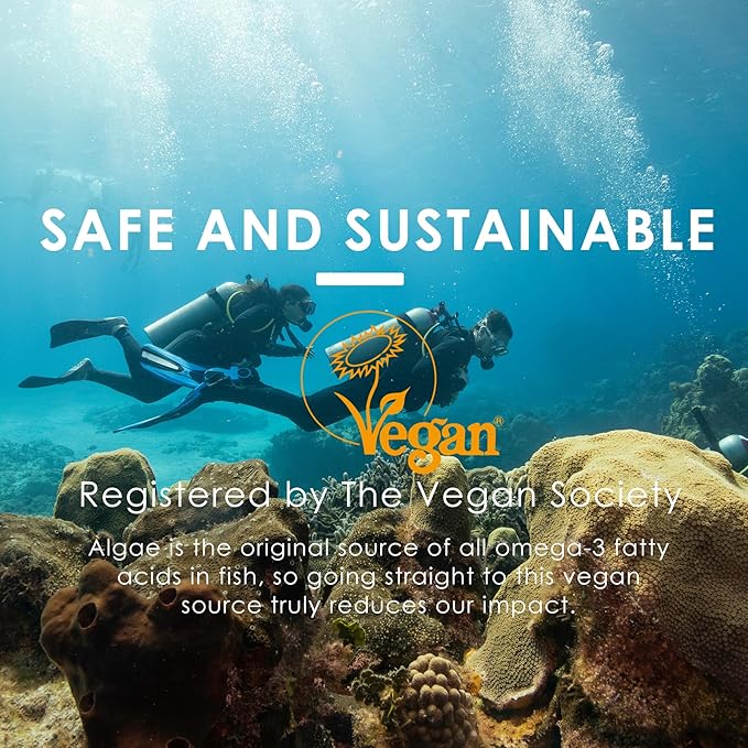 Algae Omega 3 Gummies 1000mg, Plant Based DHA 460mg & EPA 230mg, Omega 3 Fish Oil Alternative for Adults, Plus MethylFolate, Vitamin B12, Phosphatidylserine, No Fishy Taste, Vegan, Sugar Free, 60 Cts