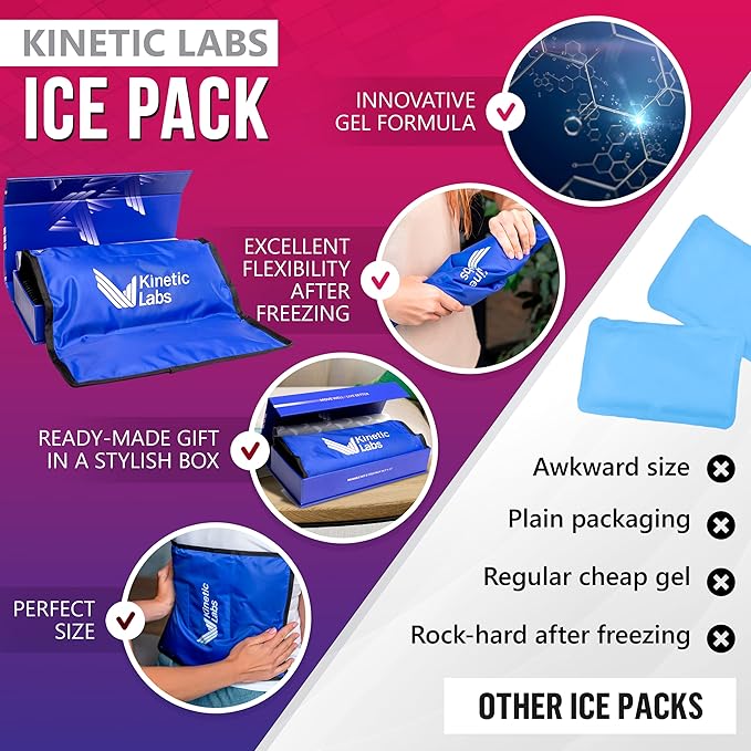 Kinetic Labs Reusable Ice Pack for Injuries - Large Ice Pack for Back Pain Relief (11x14.5) - Large Ice Gel Pack for Back, Knee, Shoulder, Hip
