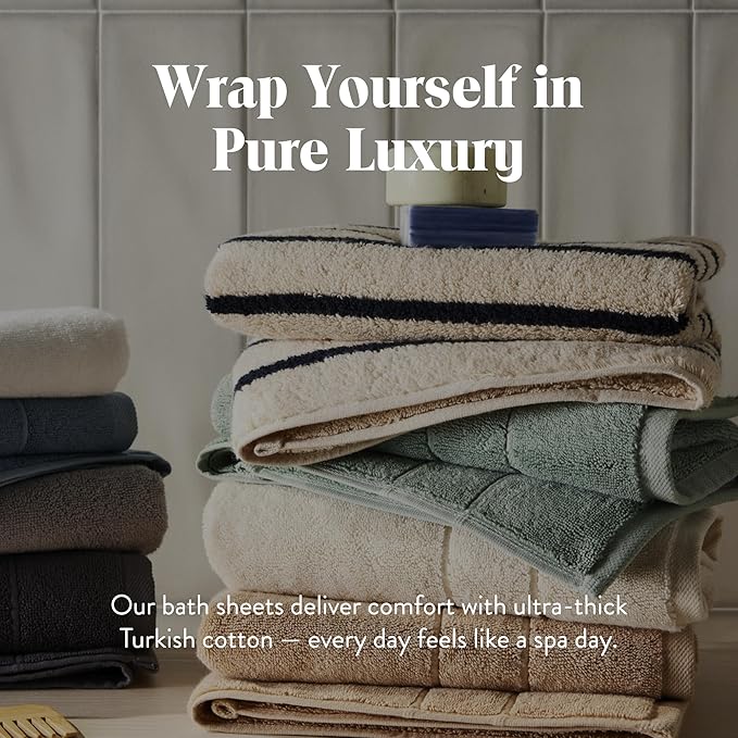 Brooklinen Super-Plush Turkish Cotton Bath Sheets Set of 2 Cotton, 820 GSM, Highly Absorbent, Machine Washable, Perfect for Home & Bathroom (40" x 65", Vanilla)