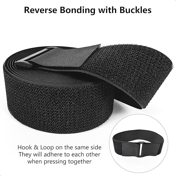 Hook and Loop Straps, 1.5'' x 16', Fastening Cinch Straps with 25 Buckles, Cut to Length, Heavy Duty, Reusable Cable Straps, Cord Straps, 16 Feet Long Cord Strap for Storage and Organization