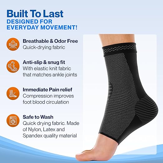 Modvel Foot & Ankle Brace Socks for Sprained Ankle Compression Sleeve - Foot Support for Women & Men - Tendonitis & Arthritis Ankle Brace Sports Running, Torn Ligaments & Women Stabilizing Ankle Wrap
