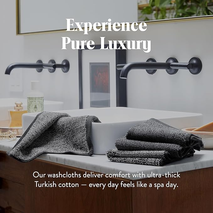 Brooklinen Super-Plush Turkish Cotton Washcloths Set of 2 Cotton, 820 GSM, Highly Absorbent, Machine Washable, Perfect for Home & Bathroom (13" x 13", Marlled Black)