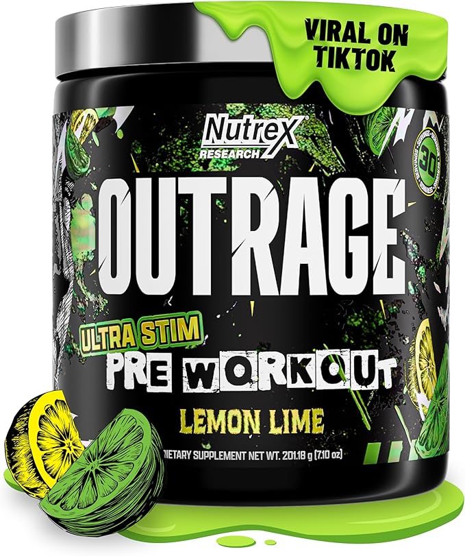 Outrage Ultra HIGH STIM Pre-Workout Powder for Men | 400mg Caffeine, L-Citrulline, Beta-Alanine, Creatine | Extreme Energy, Focus, Strength & Endurance (30 Servings, Lemon Lime)