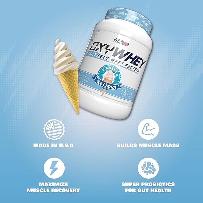 EHP Labs OxyWhey Whey Protein Isolate – 25g High Protein, Low Carb, Sugar Free Meal Replacement – Lean Whey Powder for Muscle Recovery – Non-GMO, Gluten Free – 25 Serves – Vanilla Ice Cream