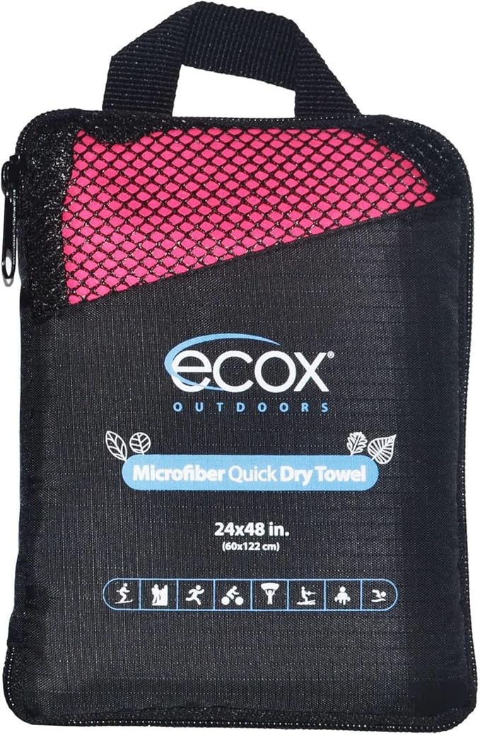 ecox Outdoors Microfiber Towel Fast Drying Soft Feel Fast Action Drying for Gym Beach Outdoors Travel Yoga Camping Compact Size 1 Piece 24x48 in Red MFT1P24RD