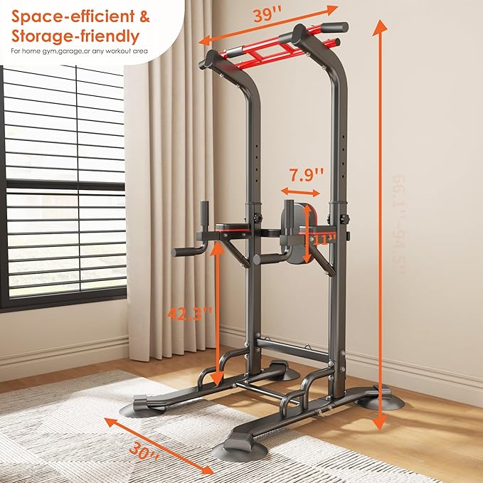 soges Power Tower Pull Up Bar Station, Dip Station for Home Gym, Height Adjustable Heavy Duty Strength Home Training Fitness Workout Equipment