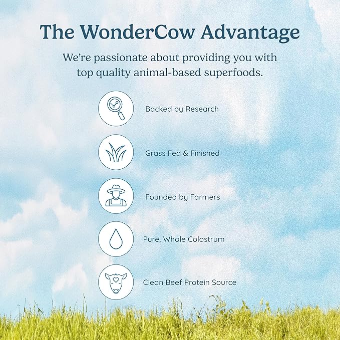 WONDERCOW Beef Protein Isolate Powder w/Bovine Colostrum Supplement | Clean, 100% Grass Fed, Carnivore, Keto Friendly | Gluten Free | Helps Build Lean Muscle | 20g of Protein, 30 Servings, Chocolate