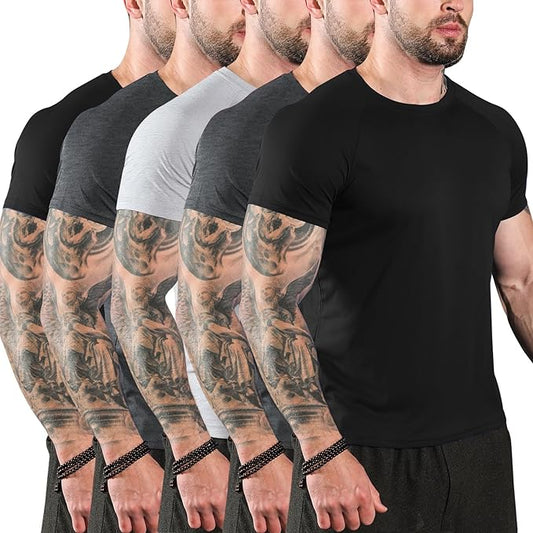 Sumolux 5 Pack Men’s Active Crew Neck T Shirts Quick Dry Athletic Running Gym Workout Short Sleeve Tee Tops Bulk